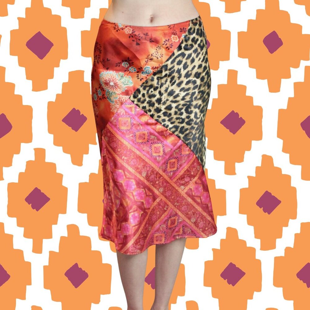 Vintage Patchwork Satin Midi